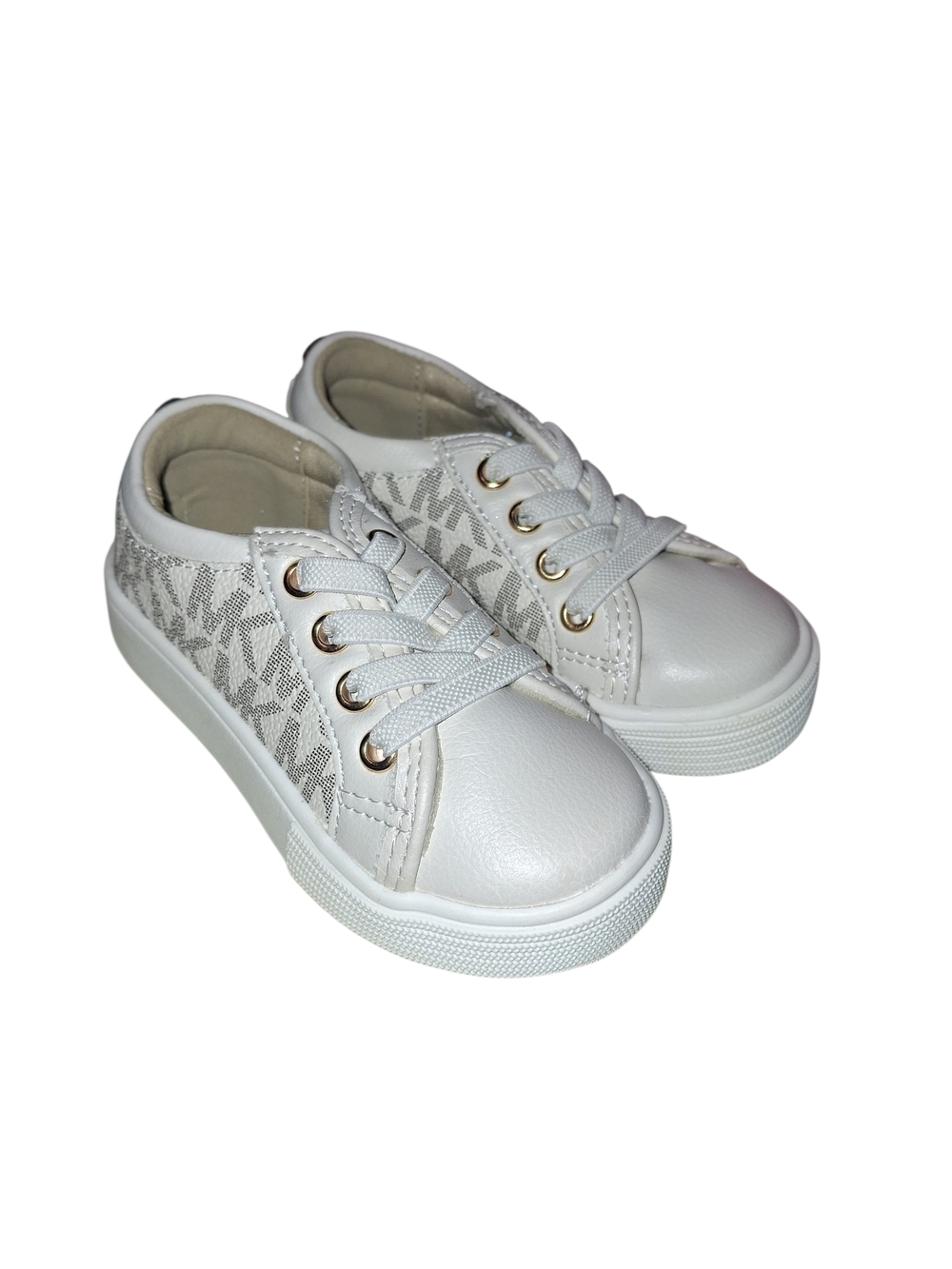 Michael Kors White and Gold Kids Logo-Accent Lace-Up Sneakers